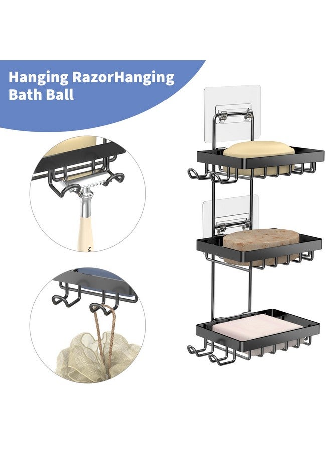 Moforoco Soap Dish Holder for Shower Wall, No Drilling, 3-tier 304 Rustproof Stainless Steel, Soap Bar Holder with 4 Hooks and Razor Holder for Shower, Shampoo Bar Holder for Shower Caddy for Bathroom - Image 3