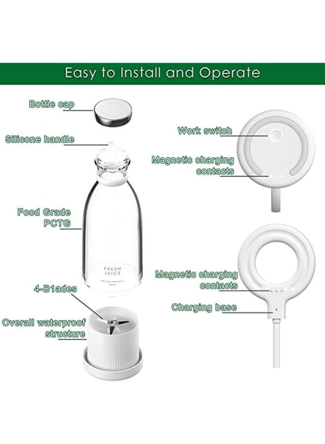 SHOPI Personal Size Blender, Fresh Juice Mini Fast Portable Blender, Portable Smoothie Blender USB Rechargeable, Electric Juicer Cup with 4 Blades - WHITE - Image 4