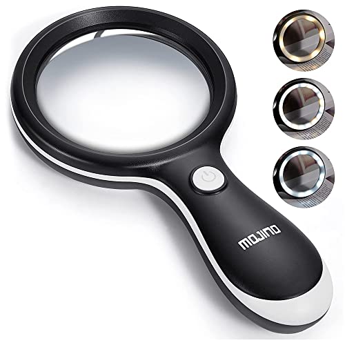 MOJINO 10X Lighted Large Handheld Reading Magnifier Glasses with 18 LED Lights for Macular Degeneration, Seniors & Kids Reading, Inspection, Coins, Jewelry, Exploring - Image 1