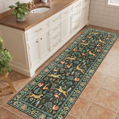 DUKINO 2.6x8 Rug for Hallway, Washable Kitchen Runner Rug with Non Slip Backing, Soft Low Pile Vintage Animal Runner for Bedroom, Kitchen, Hallway, Entryway, Laundry, Black - Image 2