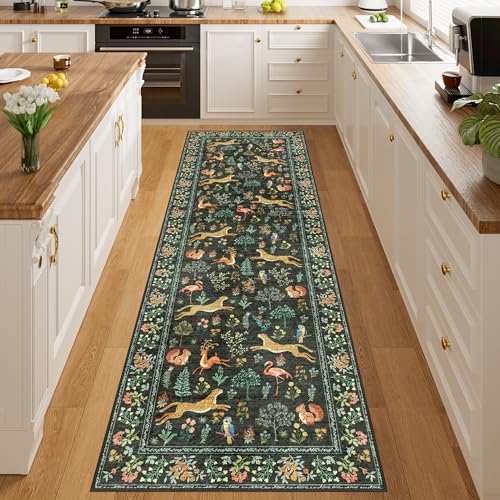 DUKINO 2.6x8 Rug for Hallway, Washable Kitchen Runner Rug with Non Slip Backing, Soft Low Pile Vintage Animal Runner for Bedroom, Kitchen, Hallway, Entryway, Laundry, Black - Image 3