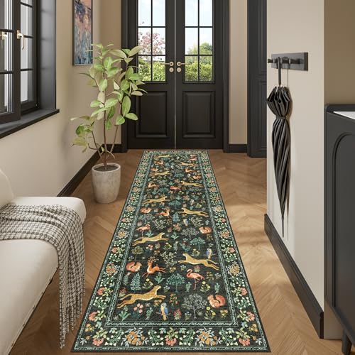DUKINO 2.6x8 Rug for Hallway, Washable Kitchen Runner Rug with Non Slip Backing, Soft Low Pile Vintage Animal Runner for Bedroom, Kitchen, Hallway, Entryway, Laundry, Black - Image 5