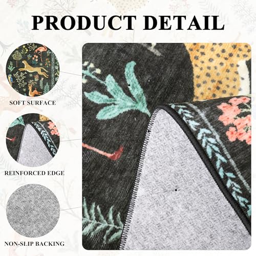 DUKINO 2.6x8 Rug for Hallway, Washable Kitchen Runner Rug with Non Slip Backing, Soft Low Pile Vintage Animal Runner for Bedroom, Kitchen, Hallway, Entryway, Laundry, Black - Image 4