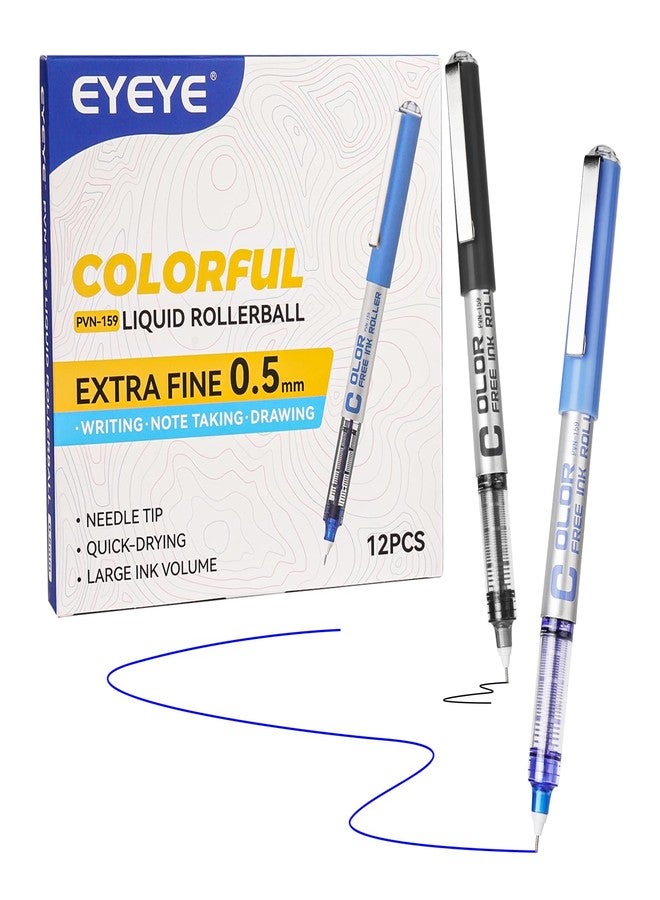 EYEYE Rollerball Pens 0.5mm, 6 Black 6 Blue Extra Fine Point Needle Tip Pen Quick Dry, Liquid Ink Pens Fine Point Smooth Writing Pen for Journaling, Note Taking, Office, School Supplies - Image 1