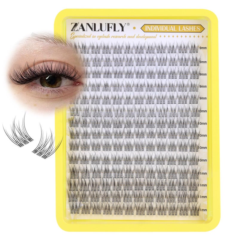 Cluster Lashes Natural Eyelash Clusters CCCurly Eyelash Extension Wispy Individual Lashes Clusters Clear Band ZANLUFLY DIY Lash Extension 9MM 10MM 11MM140Pcs