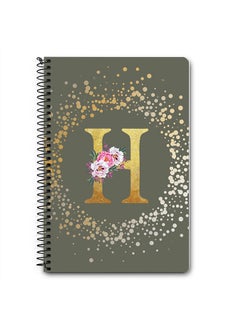 Stylizedd Designer A5 Spiral Notebook Memo Notepad Journal - Custom Monogram Initial Letter Floral Pattern Alphabet - H - Olive Green  - Image 1