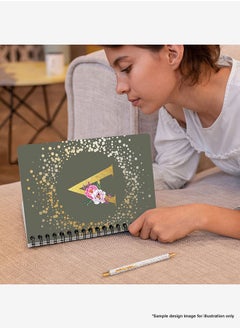 Stylizedd Designer A5 Spiral Notebook Memo Notepad Journal - Custom Monogram Initial Letter Floral Pattern Alphabet - H - Olive Green  - Image 2