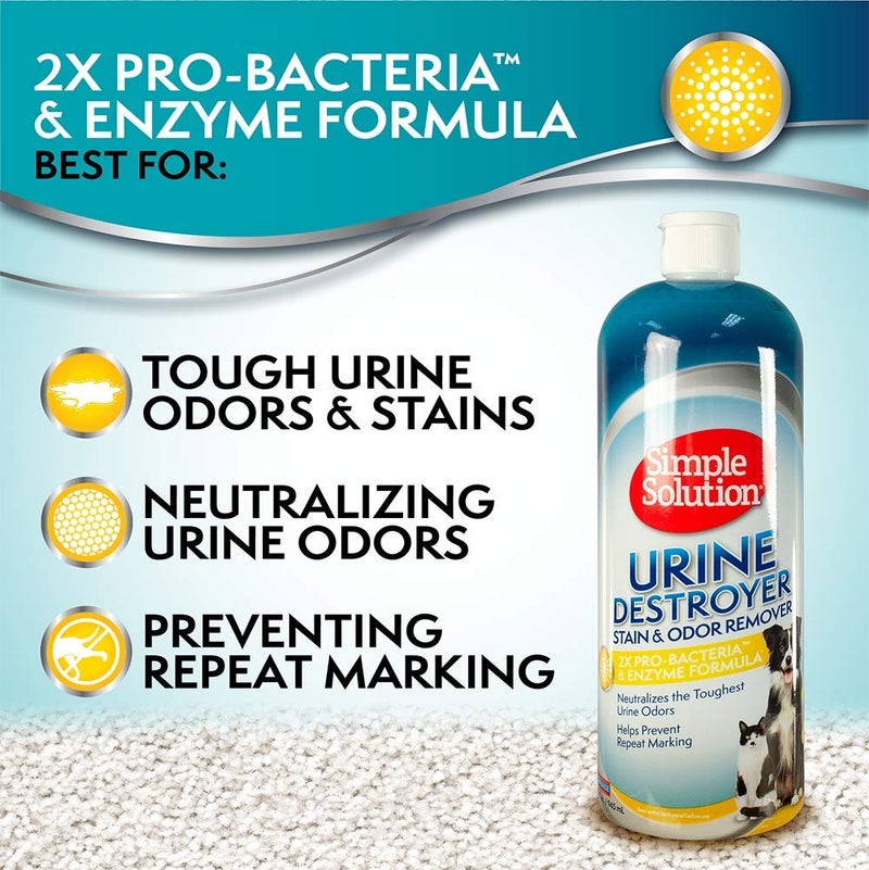 Simple Solution Urine Destroyer Enzymatic Cleaner | Pet Stain and Odor Remover with 2X Pro-bacteria Cleaning Power | 32 Ounces - Image 3