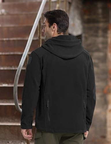 CRYSULLY معطف كريسولي للرجال لفصل الخريف والشتاء سافاري جاكيت فليس للمشي والسفر والتعب في الهواء الطلق جاكيت ثلجي أسود - Image 4