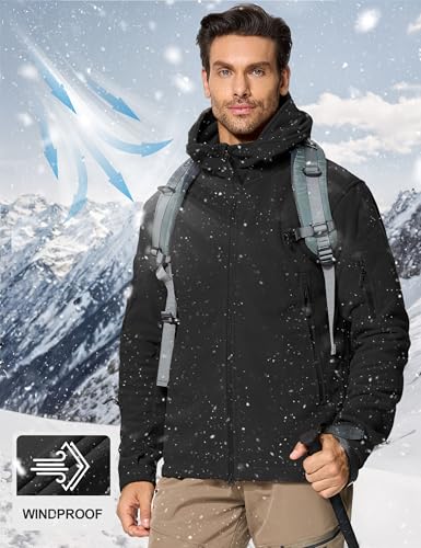 CRYSULLY معطف كريسولي للرجال لفصل الخريف والشتاء سافاري جاكيت فليس للمشي والسفر والتعب في الهواء الطلق جاكيت ثلجي أسود - Image 3