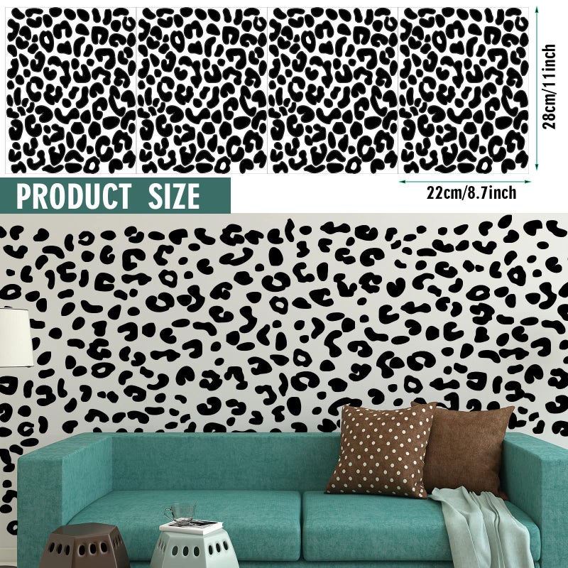 Outus 4 Sheets Leopard Print Wall Decal Black Cheetah Wallpaper Leopard Spot Wall Stickers Diy Removable Peel And Stick Back To School Wallpaper For Nursery Car Door Classroom Decoration(Black) - Image 3
