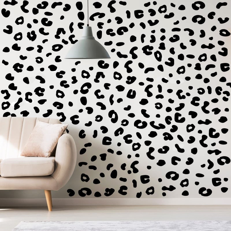Outus 4 Sheets Leopard Print Wall Decal Black Cheetah Wallpaper Leopard Spot Wall Stickers Diy Removable Peel And Stick Back To School Wallpaper For Nursery Car Door Classroom Decoration(Black) - Image 1