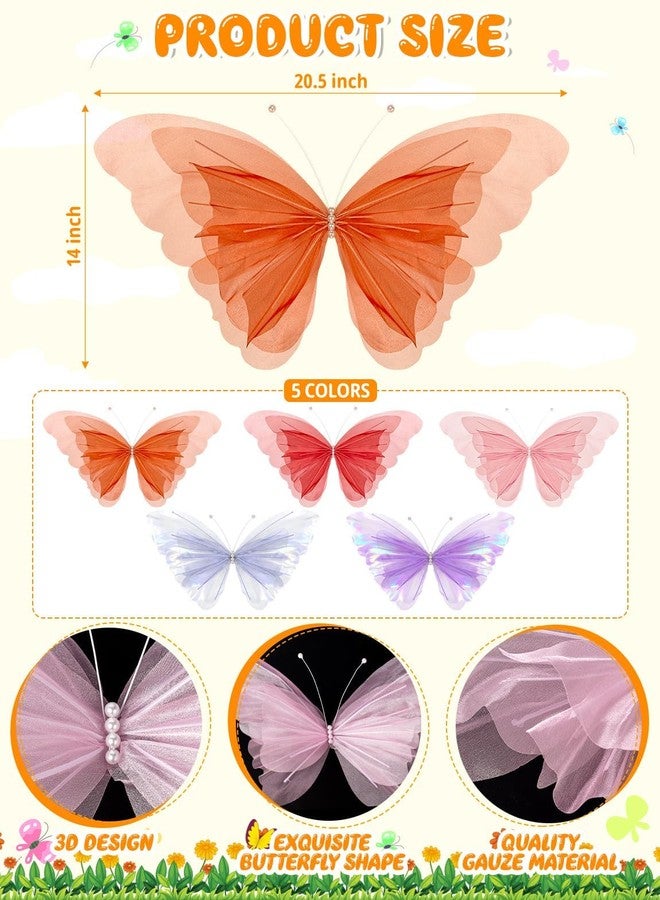 LSLYHTC 5Pcs Large Butterfly Party Decorations, 3D Silk Big Butterfly Decorations 20.5 Inch Mariposas Grandes para Decoracion for Baby Shower Decor Spring Garden Party Nursery Decor Wedding Homes Supplies - Image 2