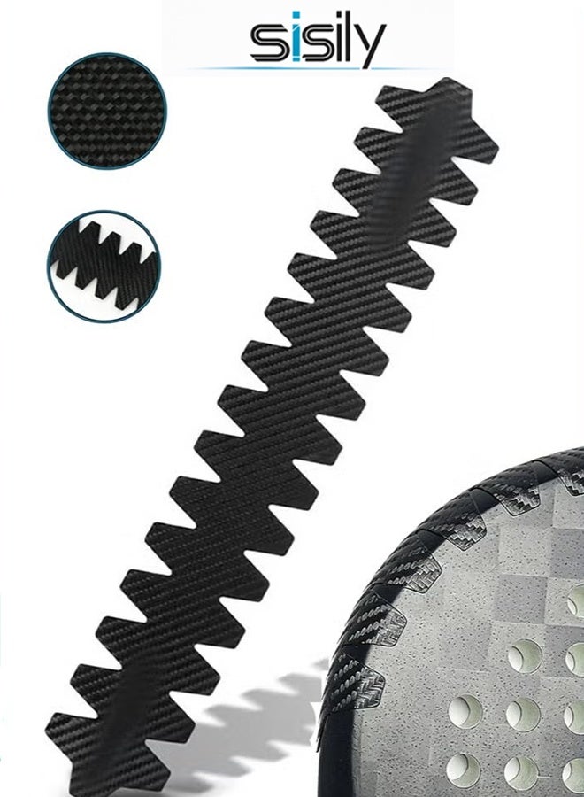 سيسلي واقي إطار المضرب بنقشة كربون فايبر، مقاس عالمي 6.5×40cm، لاصق قوي لحماية حافة مضرب البادل/التنس من الخدوش والصدمات، خامة PU ممتصة للصدمات، تركيب سهل بدون فقاعات، أسود - Image 1