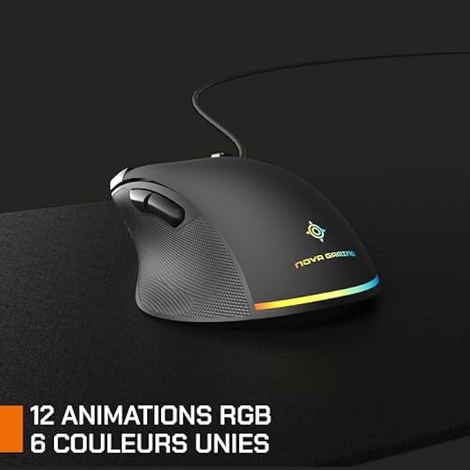 NOVA GAMING LEO WIRED GAMING MOUSE - ULTRA CLEAR OPTICAL SENSOR - DPI ADJUSTABLE BETWEEN 200 AND 12800 DPI, RGB, 12 LED ANIMATIONS, 6 PROGRAMMABLE BUTTONS, 1.5M BRAIDED - Image 3