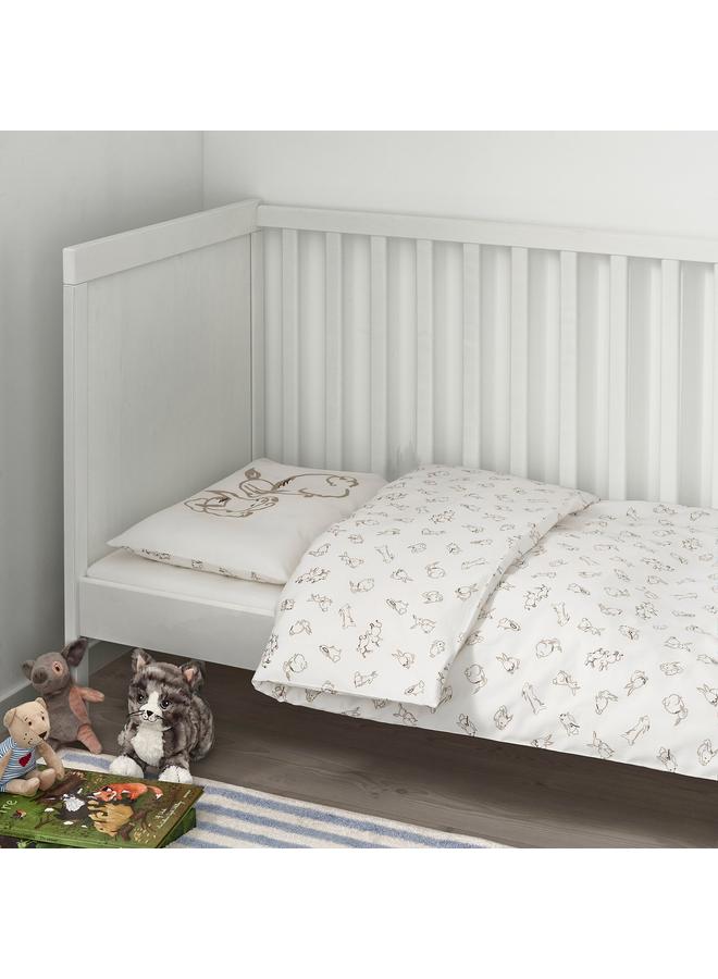 erorex Duvet cover 1 pillowcase for cot, rabbit pattern/white/beige, 110x125/35x55 cm - Image 4