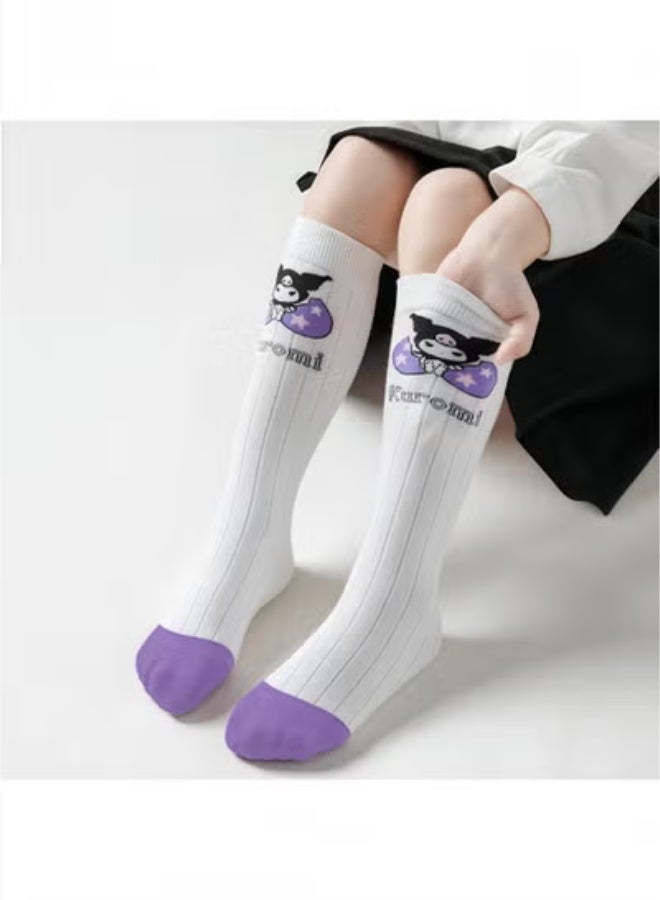 kuromi Girls Knee High Socks, 4 Pairs Cute Cartoon Compression Socks, Comfy Breathable Long Cotton Stocking, Child Fun Sock, Warm Mid Calf Boot Sock, Kids Crazy Fun Gift, Purple - Image 5