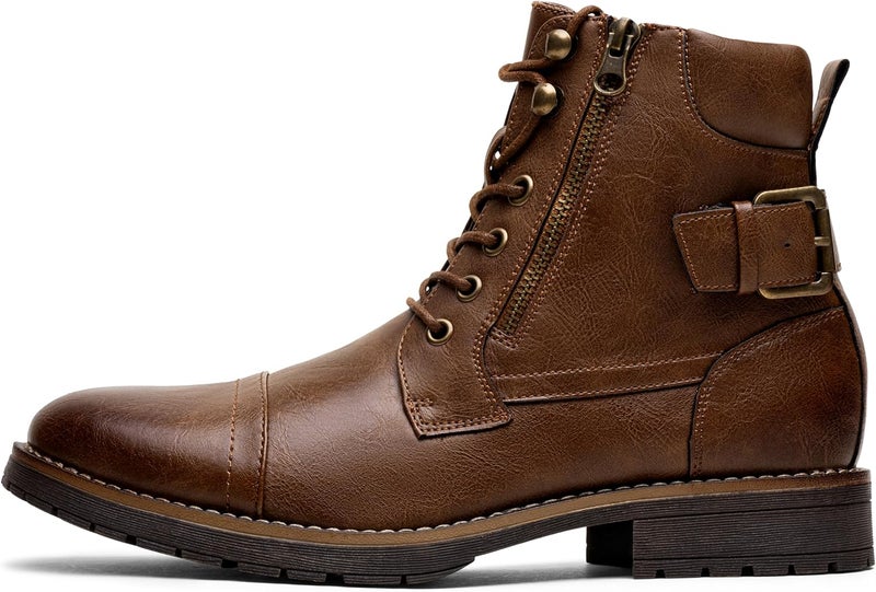 Vostey Men's Motorcycle Combat Ankle Boots - Dark Brown - Image 4
