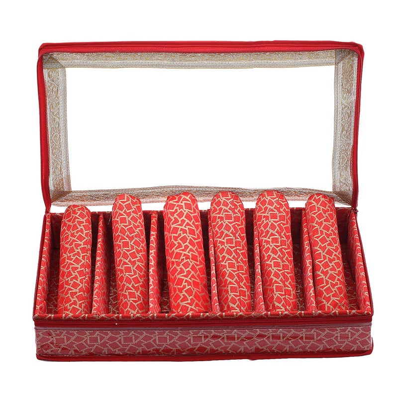 Kuber Industries Kuber Industries Brocade Hardboard Six Rod Bangle Box (Red) - CTKTC42001  - Image 3