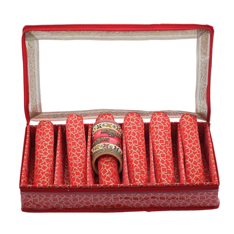 Kuber Industries Kuber Industries Brocade Hardboard Six Rod Bangle Box (Red) - CTKTC42001  - Image 1