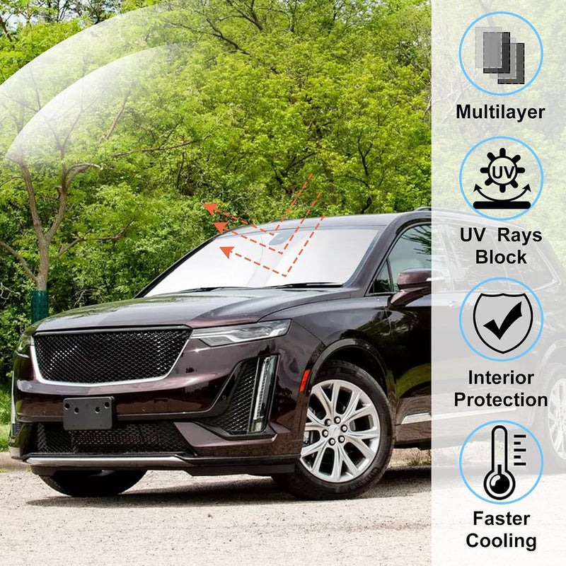 LHFLIVE Windshield Sun Shade Custom Fit for 2020-2024 2025 Cadillac XT6 Accessories Foldable Sunshade Sun Blocker Protect Car from Sun Rays & Heat Damage Keep Car Cooler - Image 2