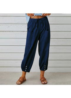 1Tarz 1 style Toridas Linen Casual Trousers Elastic Waist Laced LN15LACIVERT4 