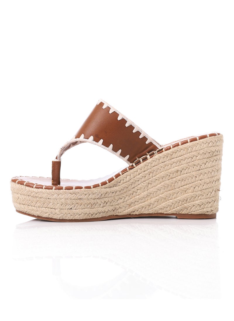 DejaVu - Leather & Straw Thong Slip On Platform Slippers - Image 1