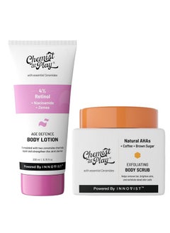 Chemist at Play Anti-Aging Body Lotion With 4% Retinol, Niacinamide & Zemea 200Ml + Exfoliating Body Scrub For Removing Tan & Dead Skin Cells | Helps With Rough & Bumpy, Tanned & Pigmented Skin 75Gm  - Image 1