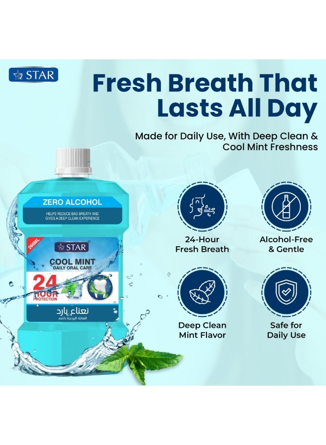 SZ Star Fresh Mouthwash – Cool Mint Flavour for Long-Lasting Fresh Breath & Oral Hygiene | Fights Bad Breath, Plaque & Bacteria | Gentle & Alcohol-Free | Daily Use for Sensitive Mouths | (266ml x 2 Pack) - Image 2