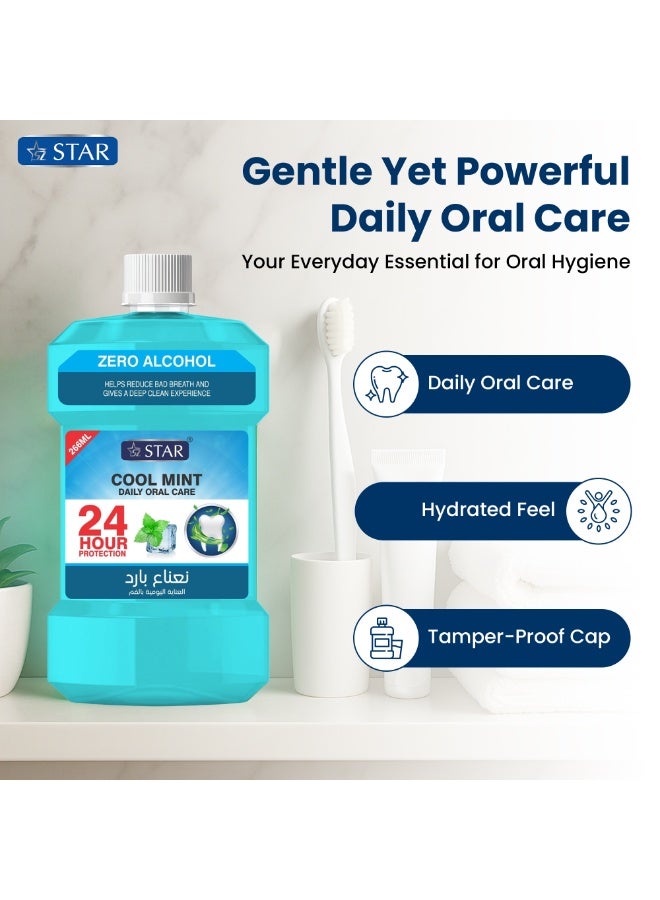 SZ Star Fresh Mouthwash – Cool Mint Flavour for Long-Lasting Fresh Breath & Oral Hygiene | Fights Bad Breath, Plaque & Bacteria | Gentle & Alcohol-Free | Daily Use for Sensitive Mouths | (266ml x 2 Pack) - Image 4