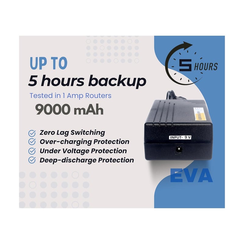 EVA ELETRONICS EVA Mini UPS for 9V WiFi Router | Backup Upto 5 Hours | 6000 mAh Battery | Uninterruptible Power Supply | All 9V (0.5A - 3A) WiFi Routers | Zero Lag Switching | Power Backup During Power Cuts - Image 3