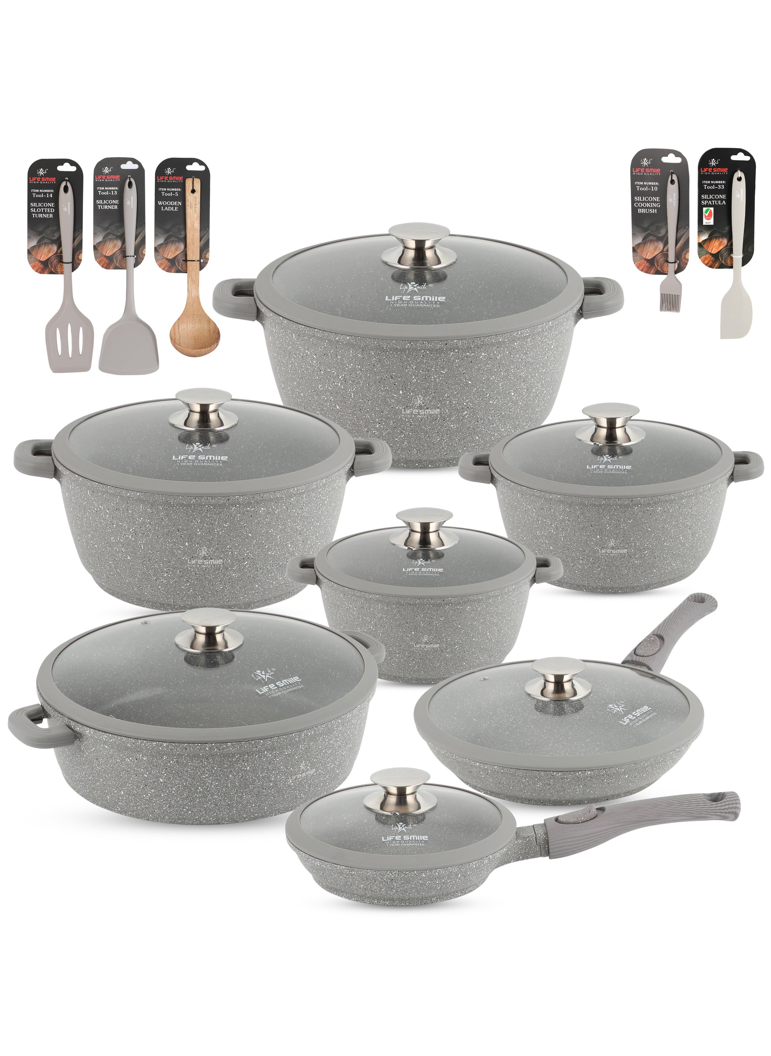 Cookware Set 29 pieces - Pots and Pans set Granite Non Stick Coating 100% PFOA FREE, Induction Base Cooking Set include Casseroles & Shallow Pot & Fry Pans & Silicone Utensils 