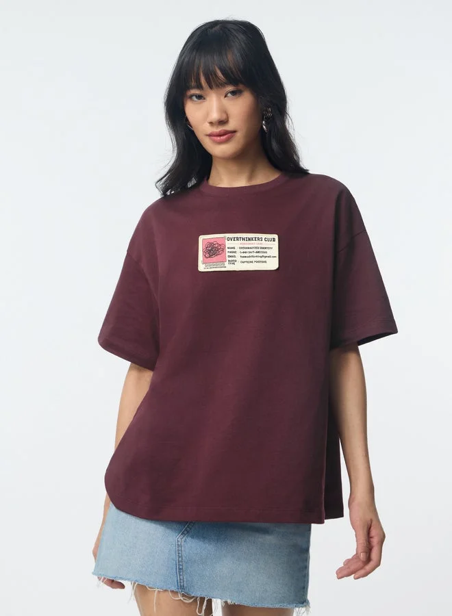 ذا سوليد ستور Maroon Badge Detail Cotton Oversized T-Shirt