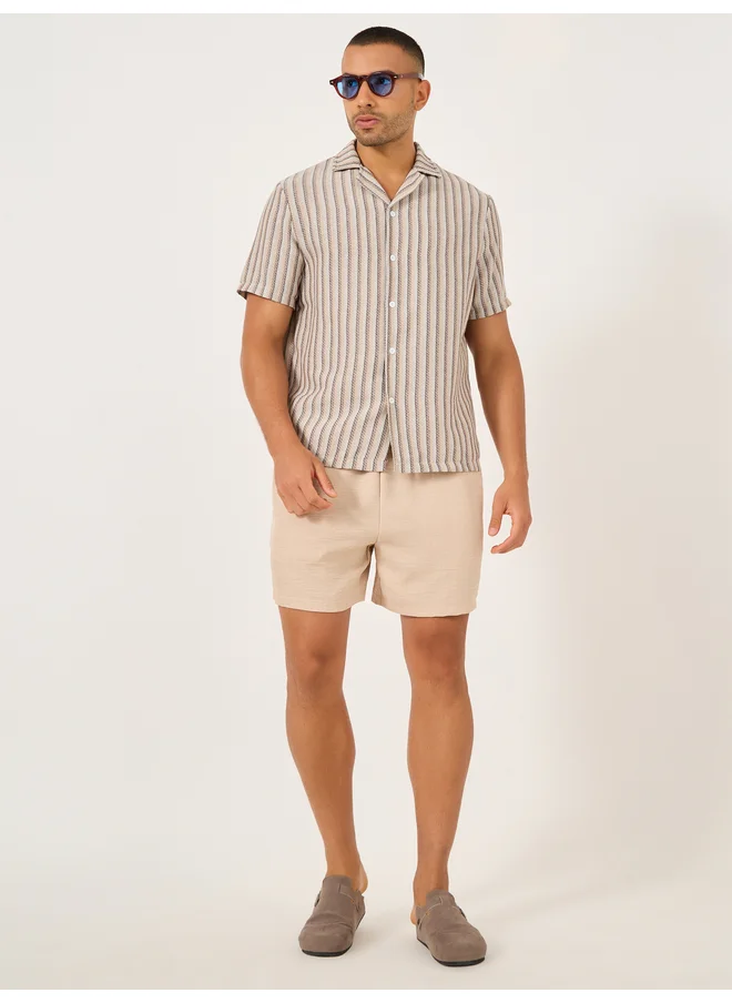 Take Two Take Two Striped Short Sleeve Shirt and Solid Shorts Co-Ords