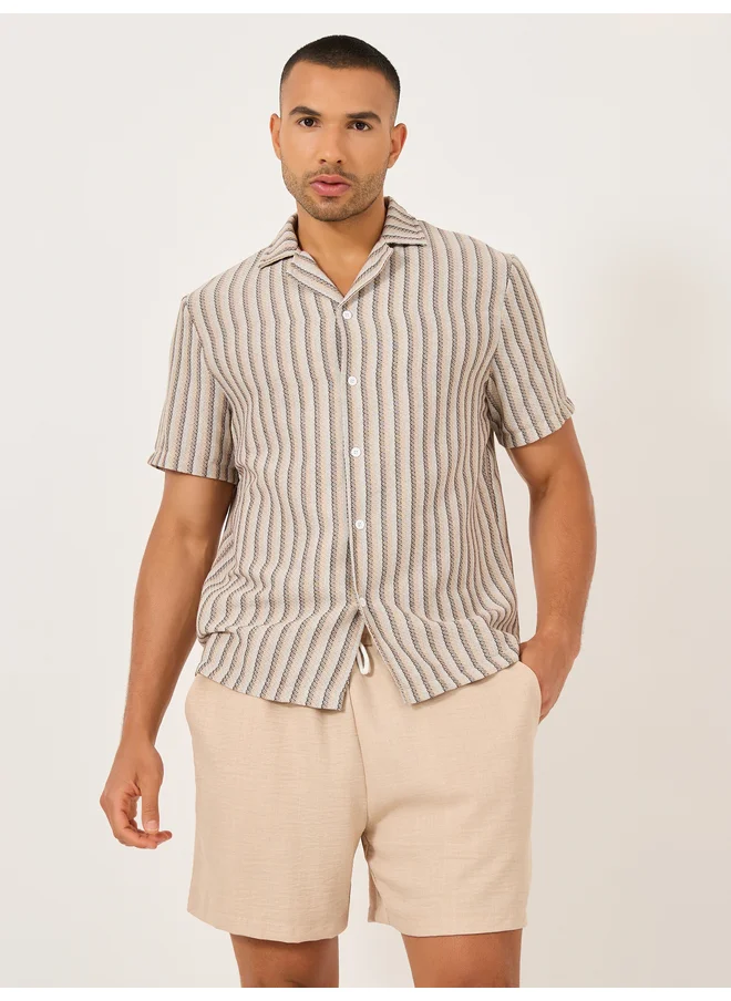 Take Two Take Two Striped Short Sleeve Shirt and Solid Shorts Co-Ords