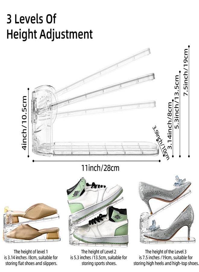 Uni HIMO Shoe Slots Organizer,Elephant Shoe Rack Stable and Thick,Clear Shoe Stacker with 3 Adjustable Level for Sneakers Display (Transparent - Silver, 12Pack) - Image 4
