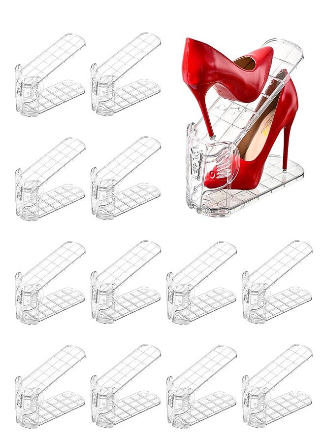 Uni HIMO Shoe Slots Organizer,Elephant Shoe Rack Stable and Thick,Clear Shoe Stacker with 3 Adjustable Level for Sneakers Display (Transparent - Silver, 12Pack) - Image 1