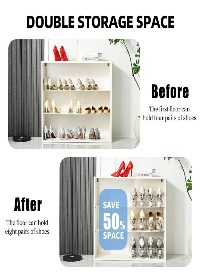 Uni HIMO Shoe Slots Organizer,Elephant Shoe Rack Stable and Thick,Clear Shoe Stacker with 3 Adjustable Level for Sneakers Display (Transparent - Silver, 12Pack) - Image 2