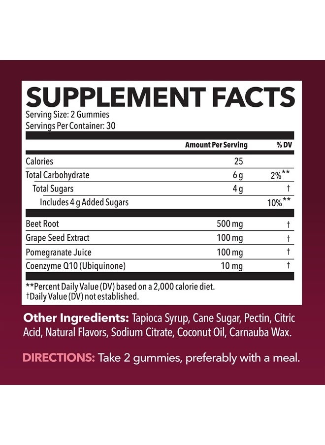 Beet Root Gummies with COQ10 Energy Supplement | Nitric Oxide Supplement for Healthy Energy & Performance Support with Pomegranate Extract | Beet Root Supplements | Mixed Berry | 60 Vegan Gummies