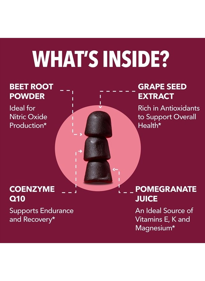 Beet Root Gummies with COQ10 Energy Supplement | Nitric Oxide Supplement for Healthy Energy & Performance Support with Pomegranate Extract | Beet Root Supplements | Mixed Berry | 60 Vegan Gummies