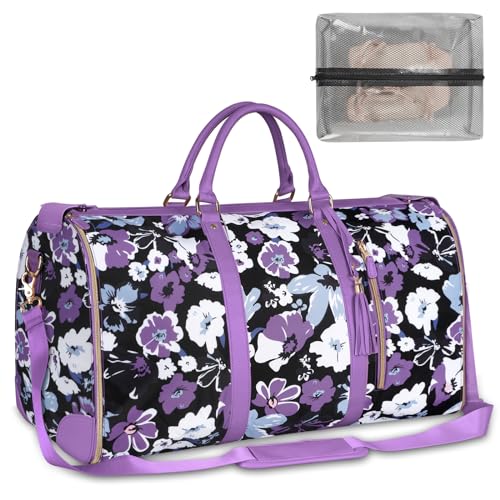 Ytonet Carry On Garment Bag for Women, Convertible Garment Bag for Travel with Shoe Pouch, Water Resistant Travel Duffel Bag, 2 in 1 Hanging Suitcase Suit Travel Bags Weekender Bag, Floral - Image 1