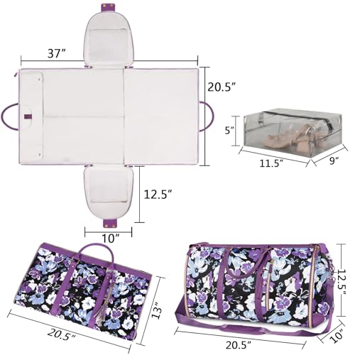 Ytonet Carry On Garment Bag for Women, Convertible Garment Bag for Travel with Shoe Pouch, Water Resistant Travel Duffel Bag, 2 in 1 Hanging Suitcase Suit Travel Bags Weekender Bag, Floral - Image 4