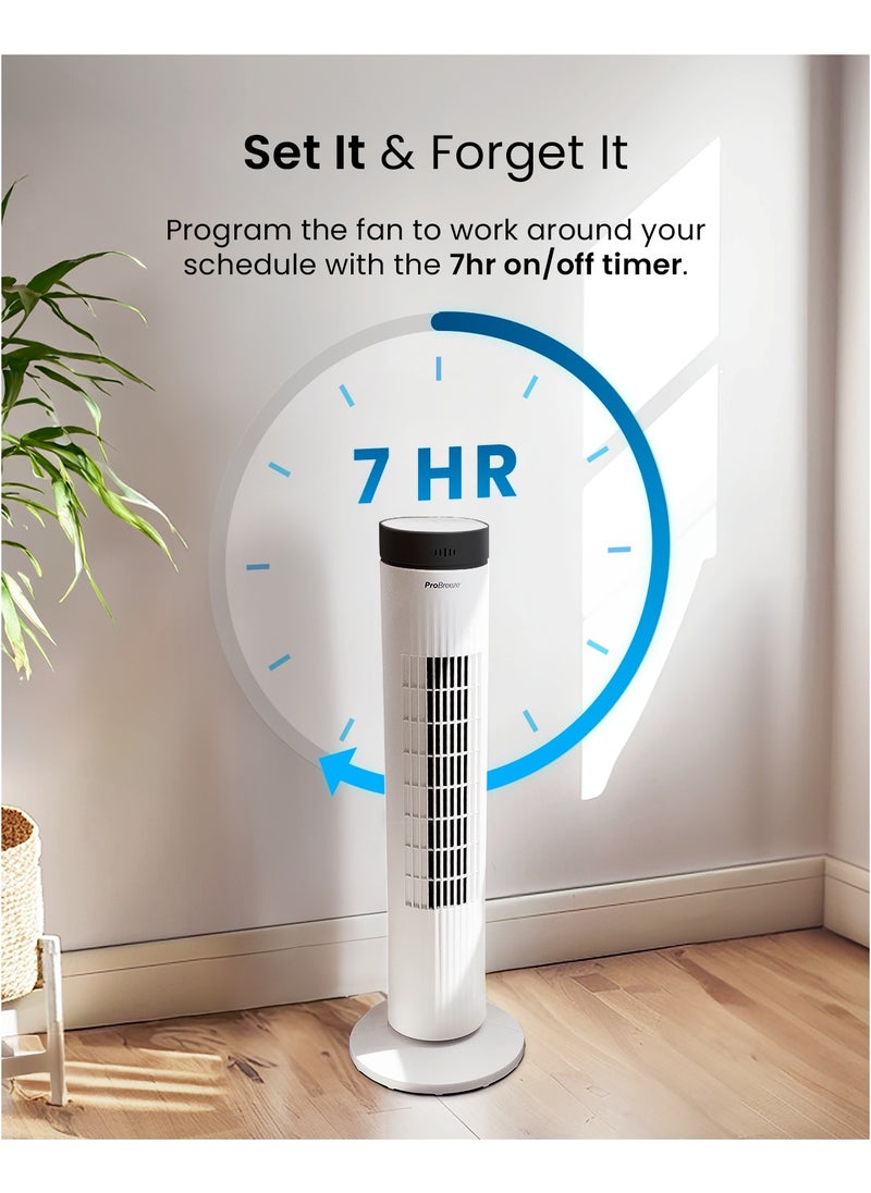 30" Tower Fan with 7-Hour Digital Timer, Remote Control, 3 Cooling Fan Modes & LED Light Indicator - Powerful & Energy-Efficient Electric Fan for Home and Office - White