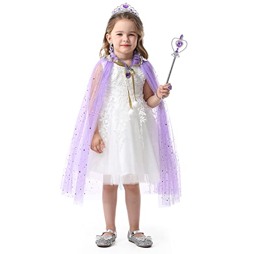Fedio Princess Cape Set 7 Pieces Girls Princess Cloak with Tiara Crown Wand for Little Girls Dress up Purple - Image 5