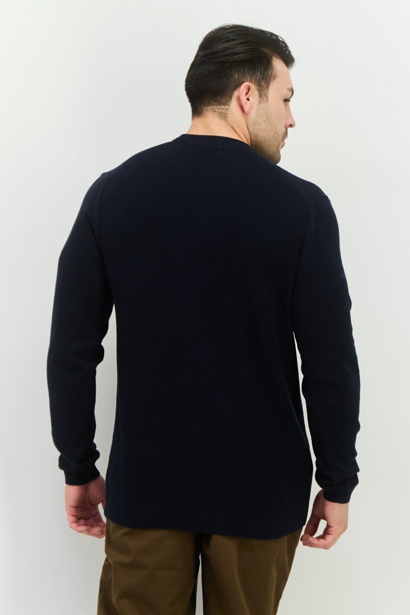 Sorbino Men Crew Neck Long Sleeves Knitted Sweater, Navy - Image 3
