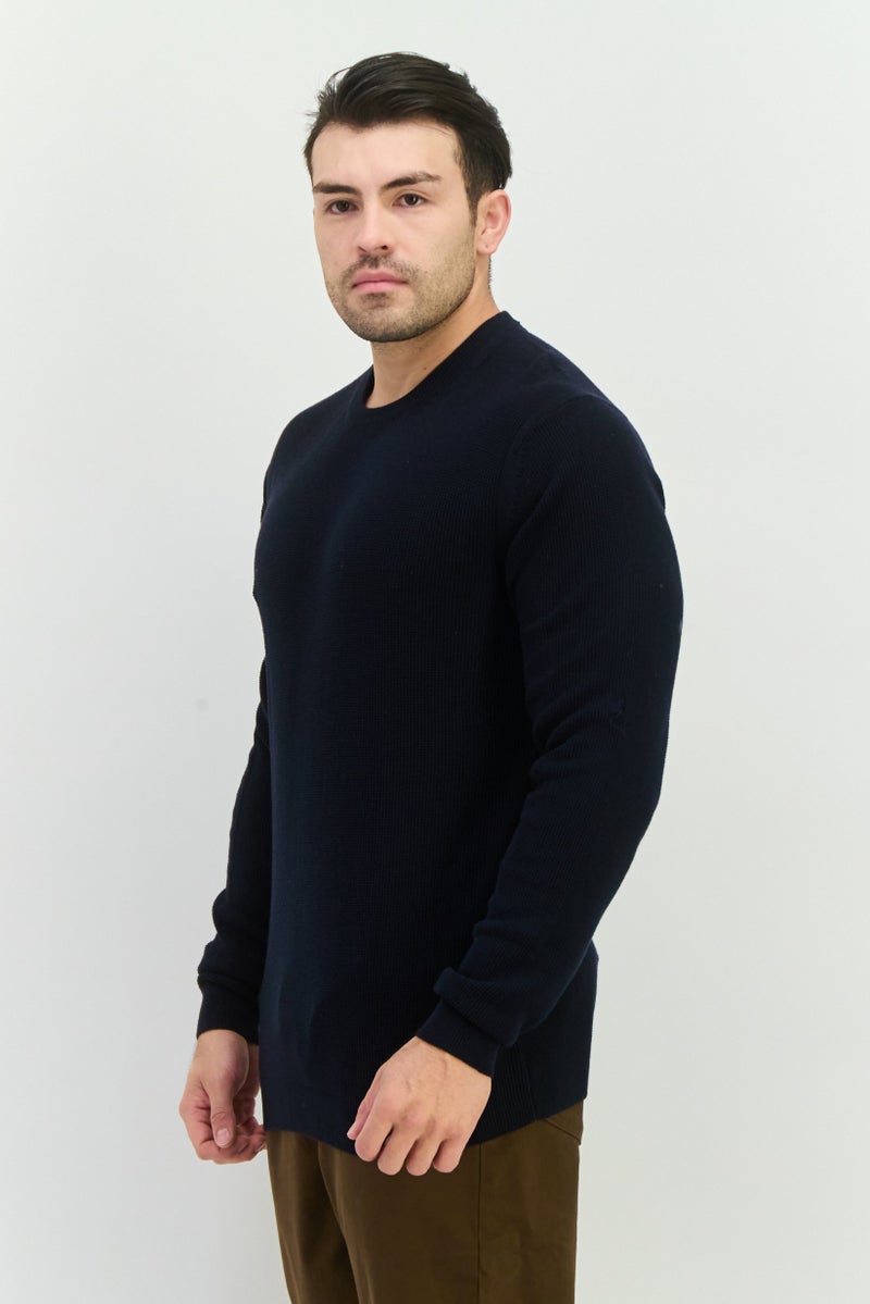 Sorbino Men Crew Neck Long Sleeves Knitted Sweater, Navy - Image 2