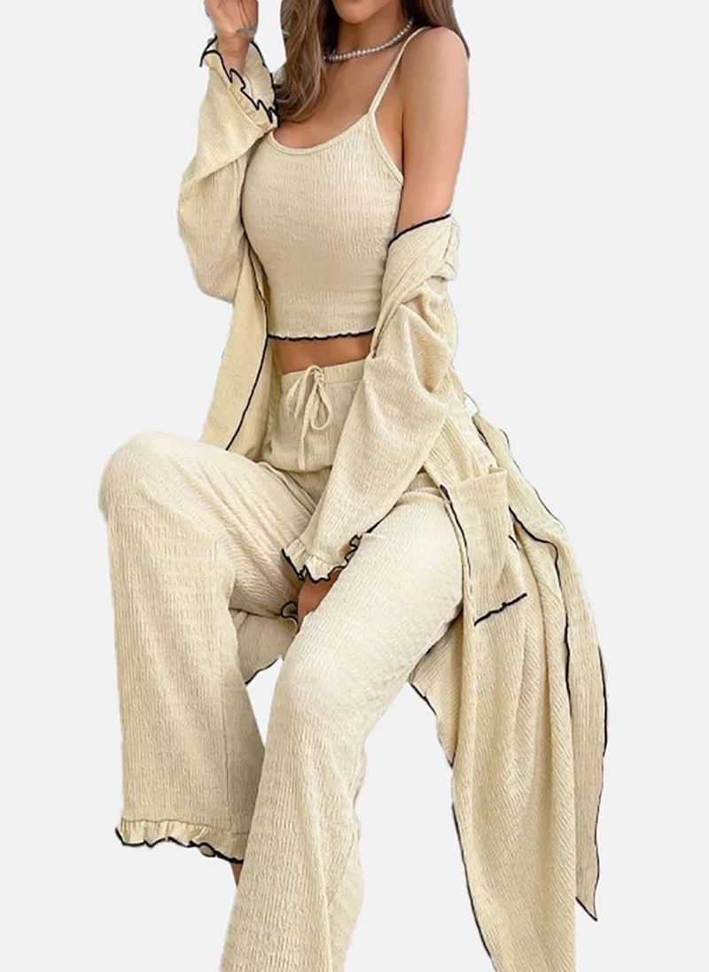 يونيكي Beige Solid Pyjamas,Robe & Crop Top