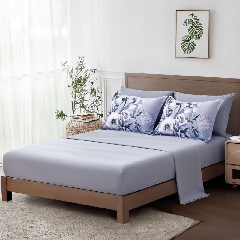 Luxudecor Floral Comforter Set Queen Size 7 Piece, Blue Flower Bed in a Bag, Elegant Gradient Floral Comforter with Sheet Set, Soft Seersucker Microfiber Bedding Set for All Season (Blue, 90"x90") - Image 4