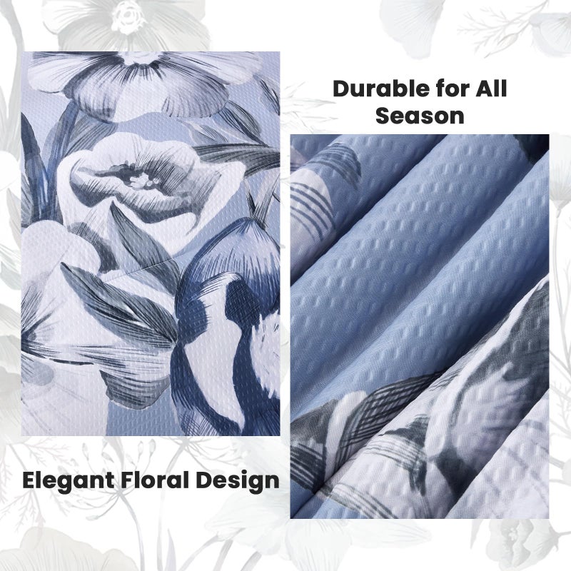 Luxudecor Floral Comforter Set Queen Size 7 Piece, Blue Flower Bed in a Bag, Elegant Gradient Floral Comforter with Sheet Set, Soft Seersucker Microfiber Bedding Set for All Season (Blue, 90"x90") - Image 5