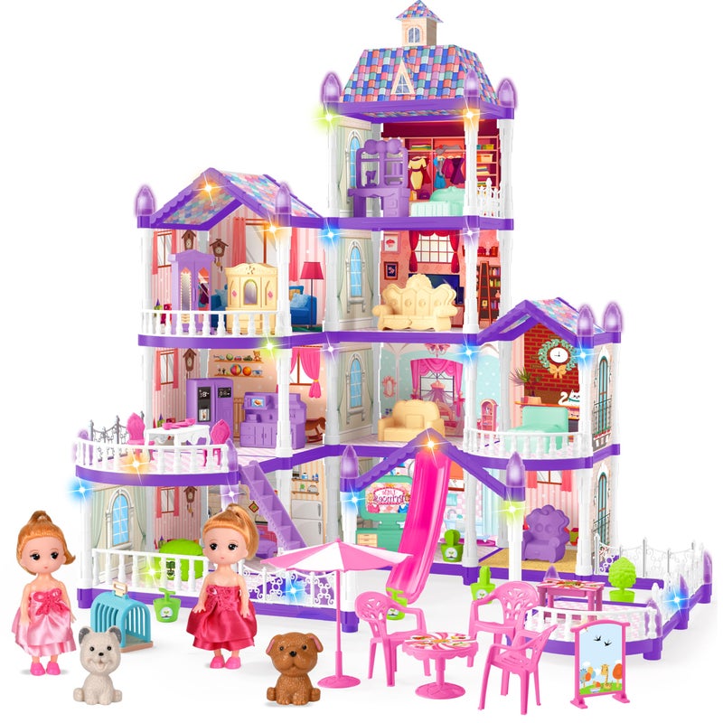 Seifar Doll House for Girls10 Rooms Purple House Toy with Doll Figures PuppiesLights Furnitures Accessories Kids Playhouse Gift for for 3 4 5 6 7 8 9 10 Year Old - Image 3
